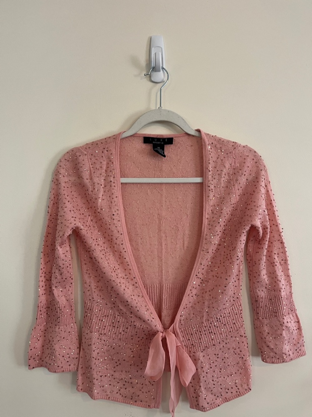 Luxe Arden B Cashmere Silk Y2K cardigan Bow Ballerina Pink Sequin Fairy Coquette
